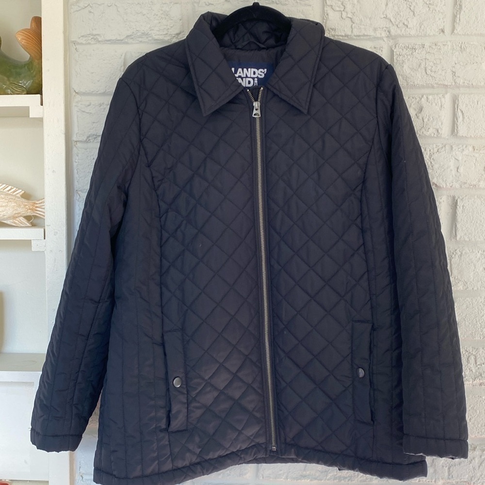Lands End Black Permaloft Zipper Front Utility Jacket Size Large